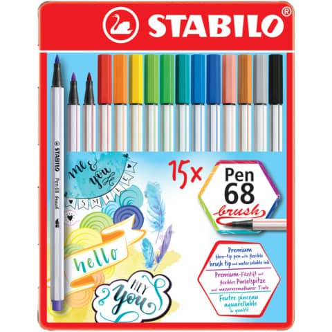 Pennarello Premium con punta a pennello - STABILO Pen 68 brush - Scatola in  metallo da 25 - con 19 colori assortiti - STABILO - Cartoleria e scuola